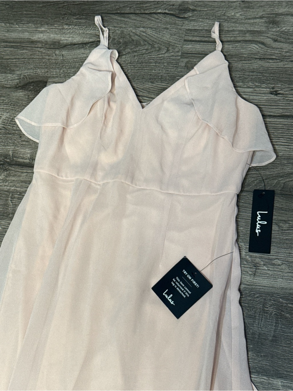 Lulus Blush Pink Ruffle Chiffon Maxi Dress NWT Size Small - Picture 4 of 10